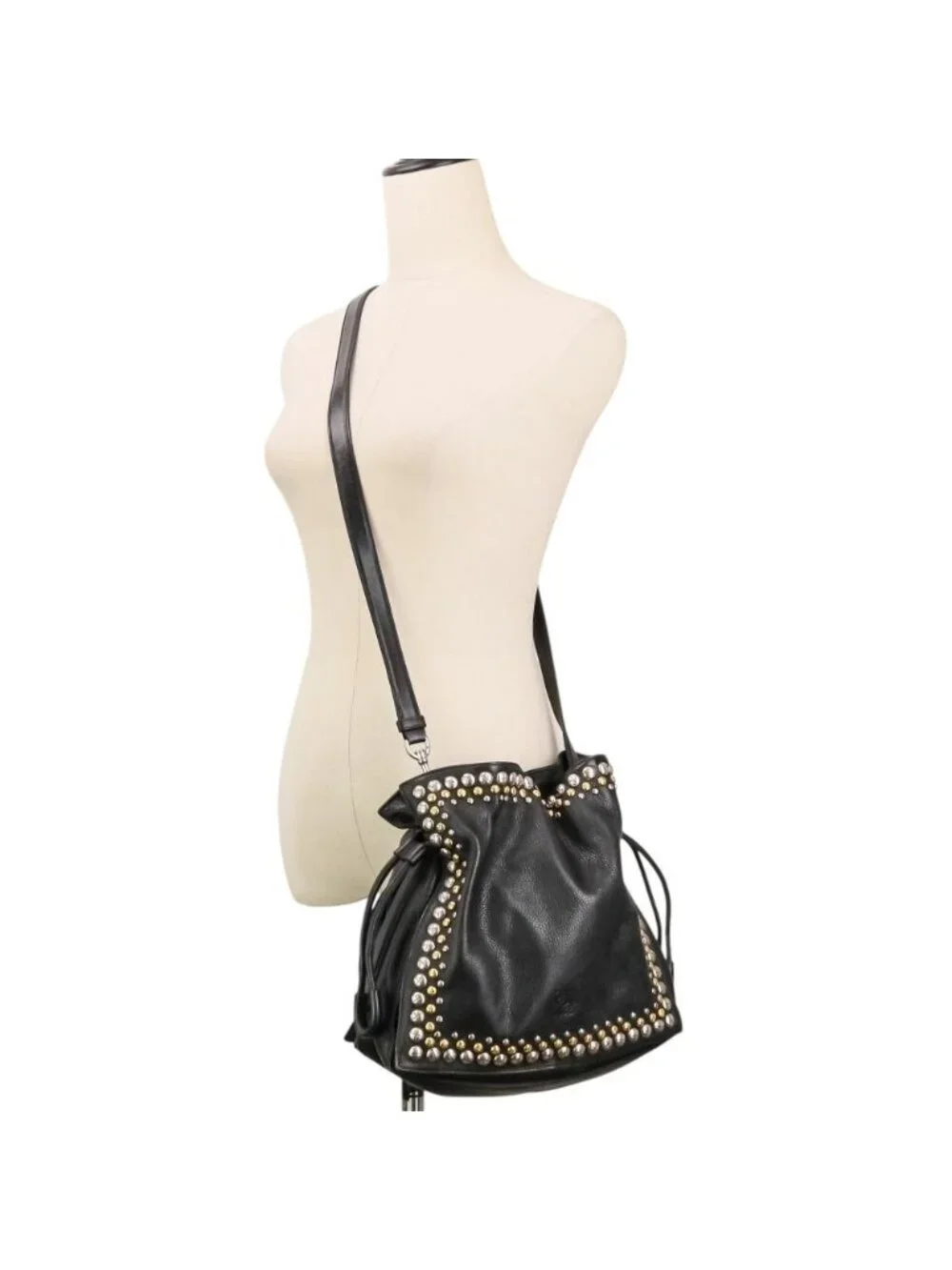 Loewe Flamenco Studs Leather Shoulder Bag Black